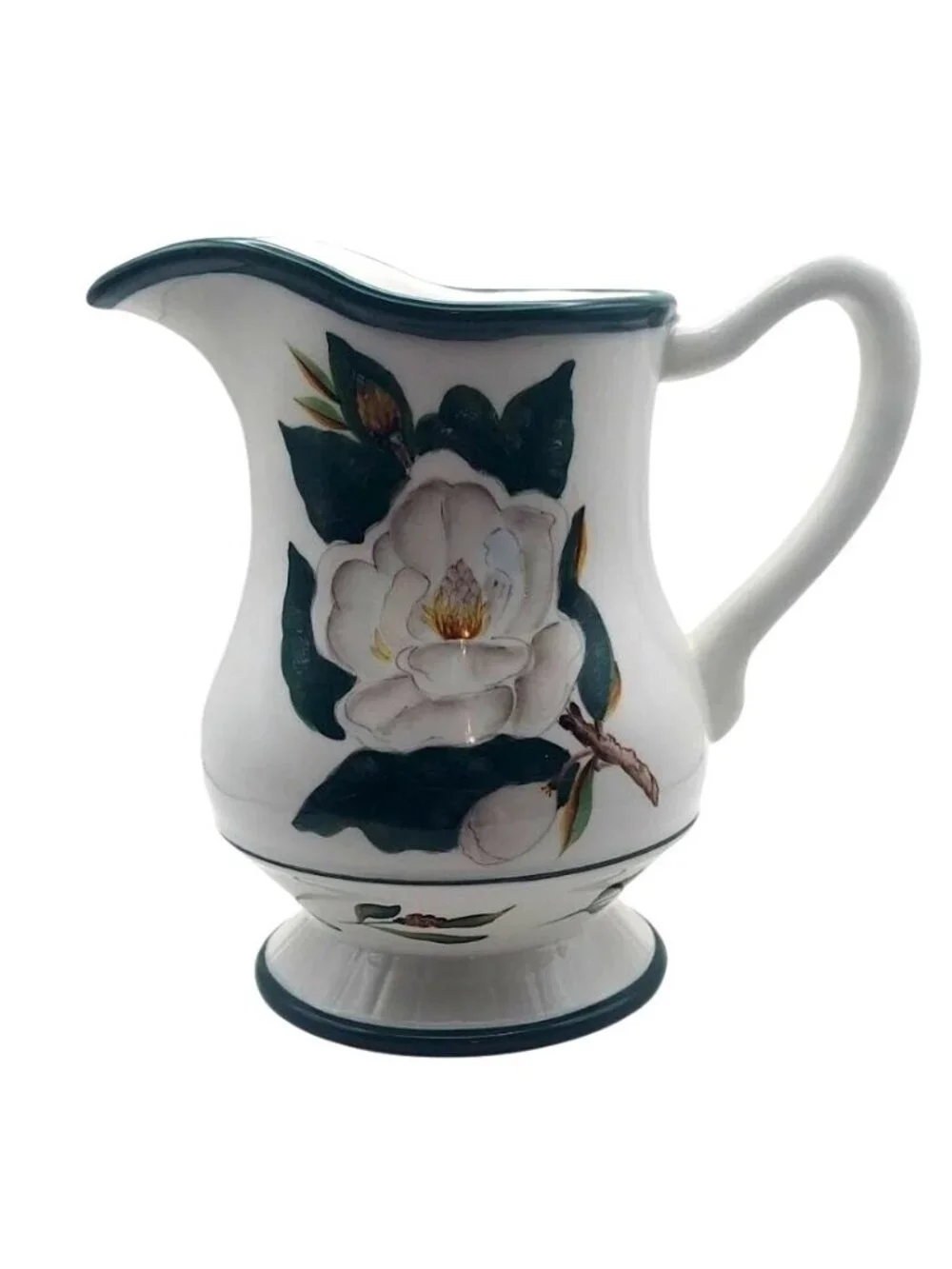 Southern Magnolia Ceramic Pitcher Floral Cottagecore Flowers Inc Balloons Vtg